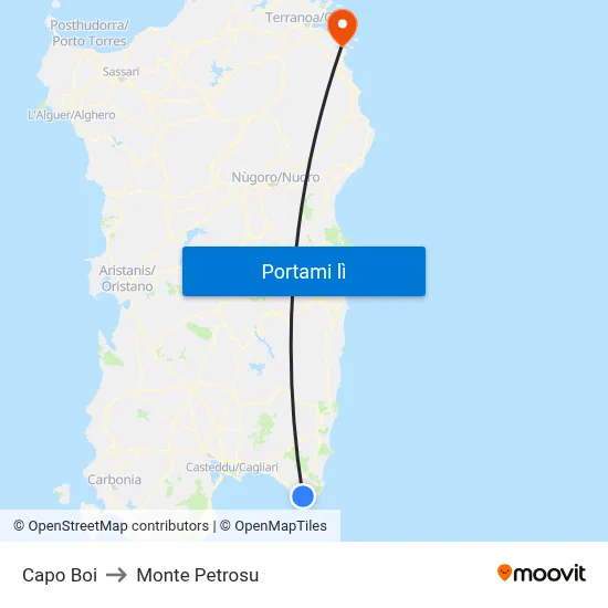 Capo Boi to Monte Petrosu map