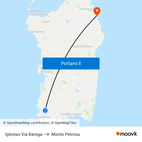 Iglesias Via Barega to Monte Petrosu map