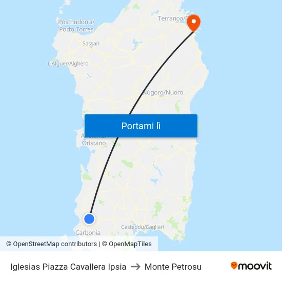 Iglesias Piazza Cavallera Ipsia to Monte Petrosu map