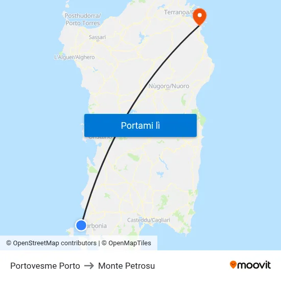 Portovesme Porto to Monte Petrosu map