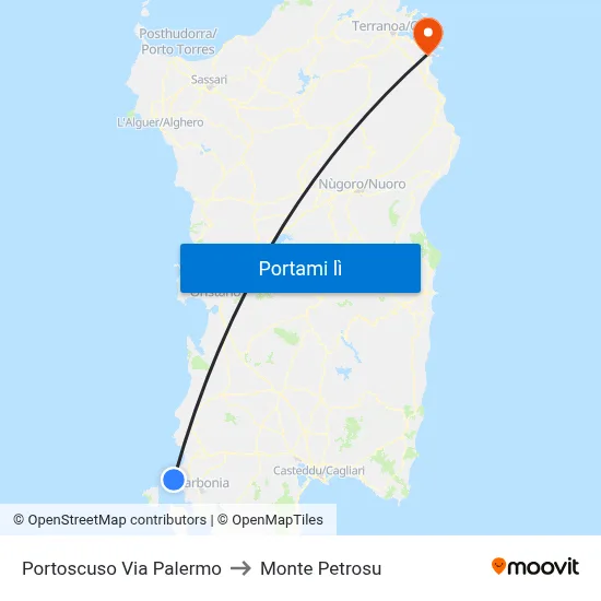 Portoscuso Via Palermo to Monte Petrosu map