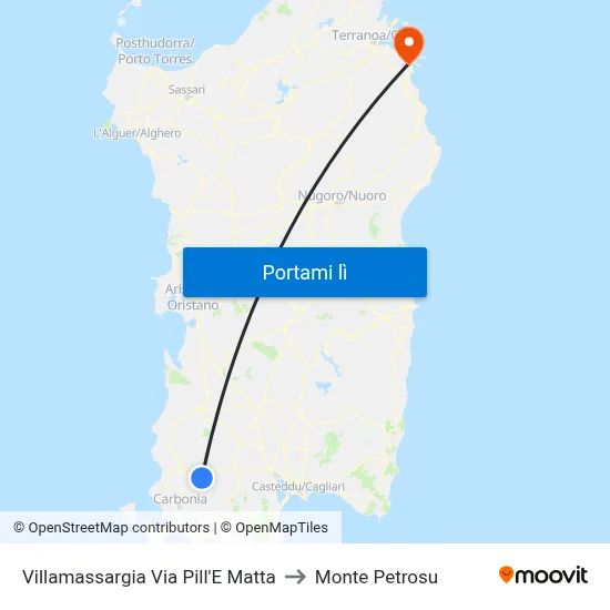 Villamassargia Via Pill'E Matta to Monte Petrosu map