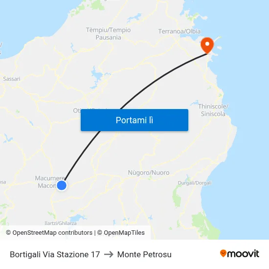 Bortigali Via Stazione 17 to Monte Petrosu map