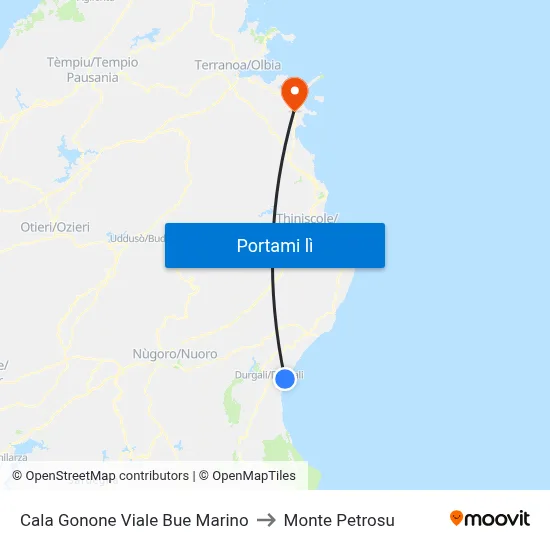 Cala Gonone Viale Bue Marino to Monte Petrosu map