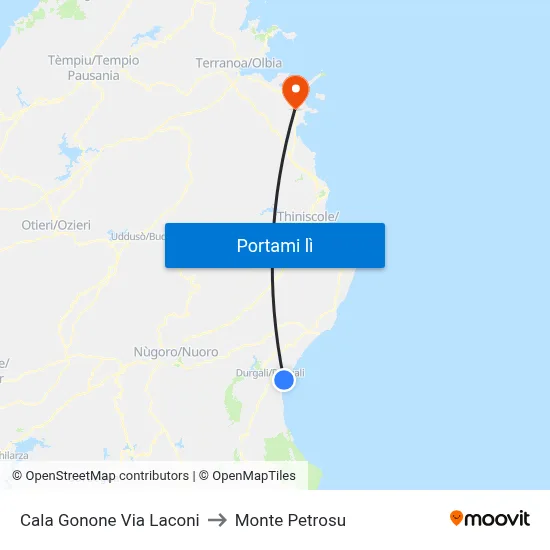 Cala Gonone Via Laconi to Monte Petrosu map