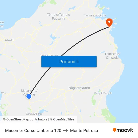Macomer Corso Umberto 120 to Monte Petrosu map