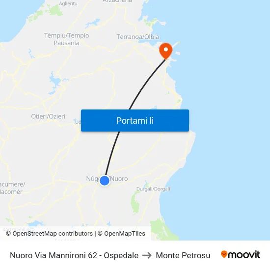 Nuoro Via Mannironi 62 - Ospedale to Monte Petrosu map