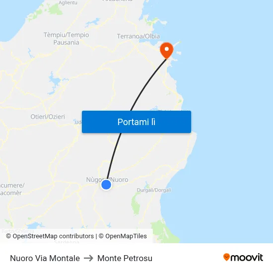 Nuoro Via Montale to Monte Petrosu map