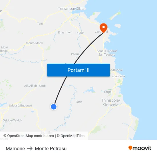 Mamone to Monte Petrosu map