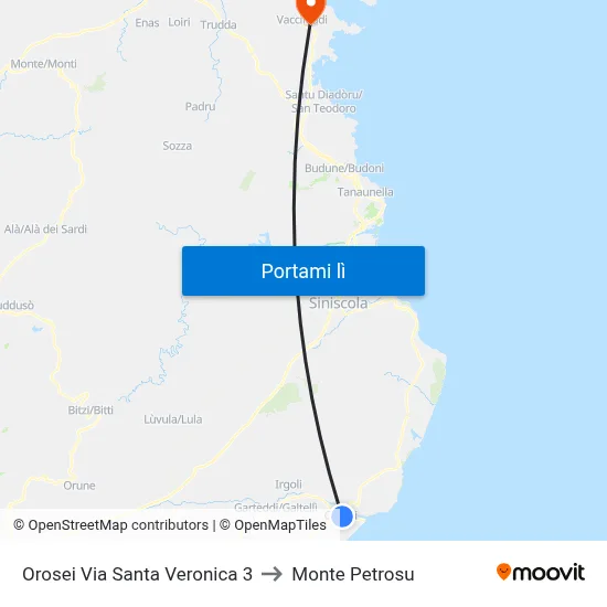 Orosei Via Santa Veronica 3 to Monte Petrosu map