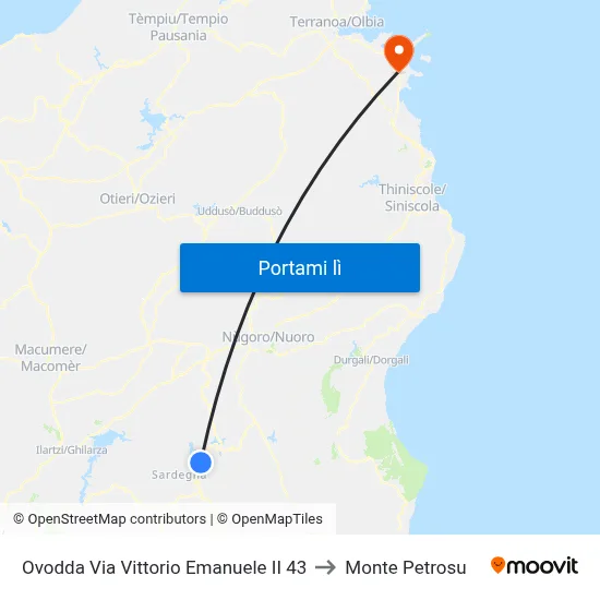 Ovodda Via Vittorio Emanuele II 43 to Monte Petrosu map