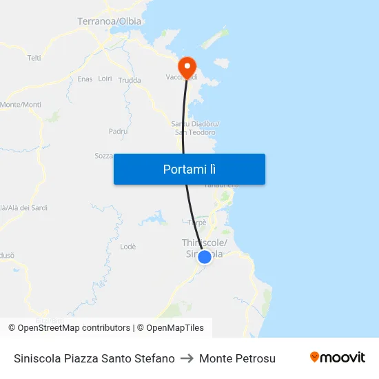 Siniscola Piazza Santo Stefano to Monte Petrosu map