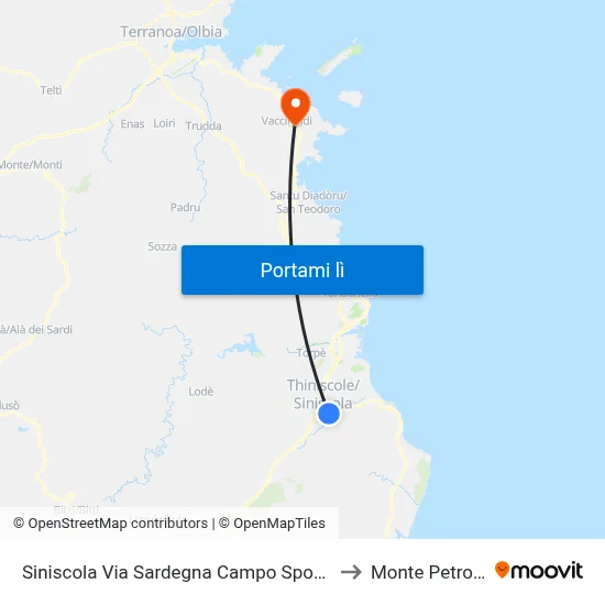 Siniscola Via Sardegna Campo Sportivo to Monte Petrosu map