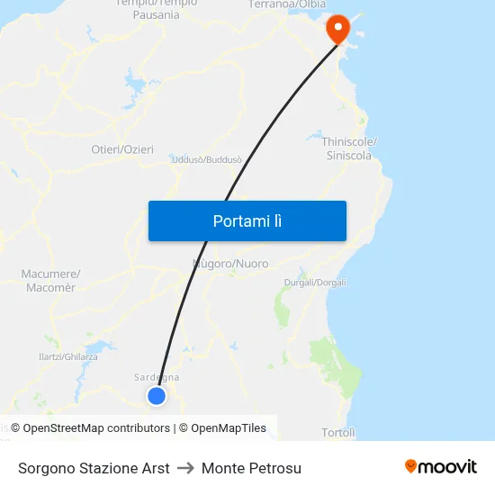 Sorgono Stazione Arst to Monte Petrosu map