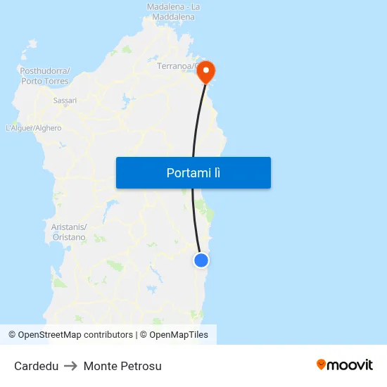 Cardedu to Monte Petrosu map