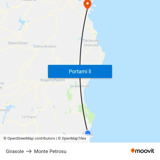 Girasole to Monte Petrosu map