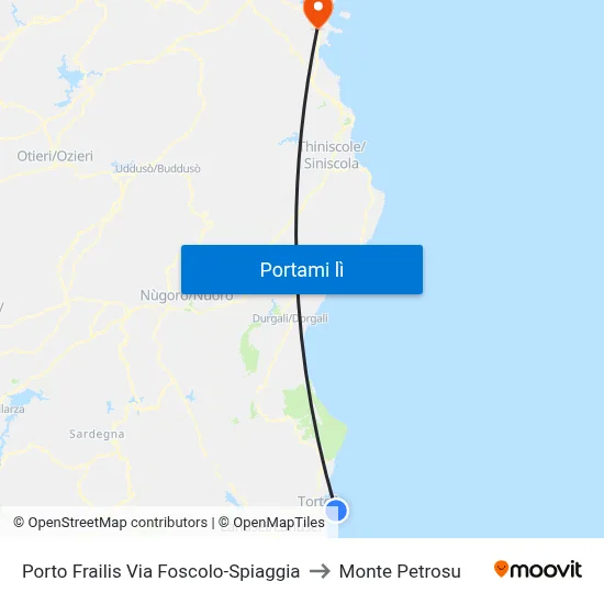 Porto Frailis Via Foscolo-Spiaggia to Monte Petrosu map