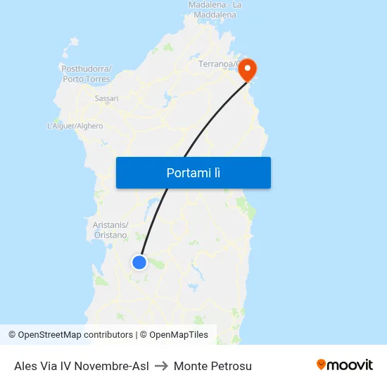 Ales Via IV Novembre-Asl to Monte Petrosu map
