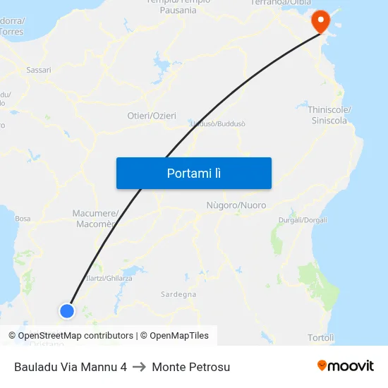 Bauladu Via Mannu 4 to Monte Petrosu map