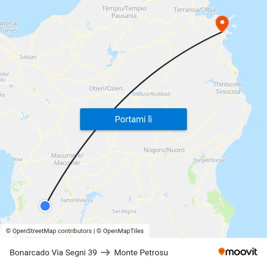 Bonarcado Via Segni 39 to Monte Petrosu map