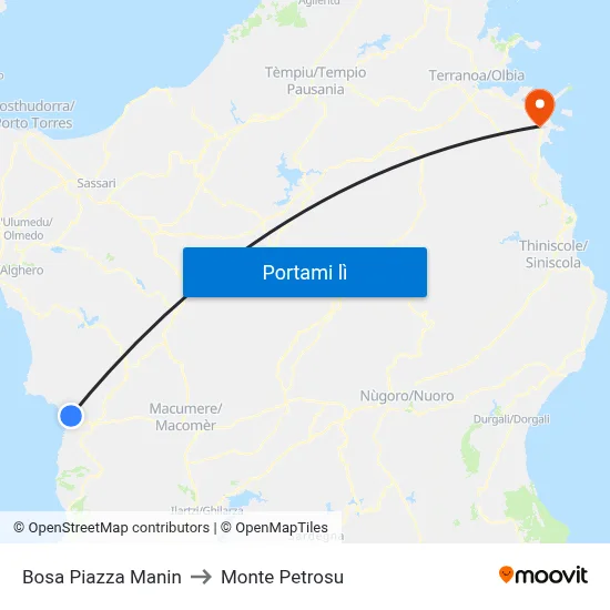 Bosa Piazza Manin to Monte Petrosu map