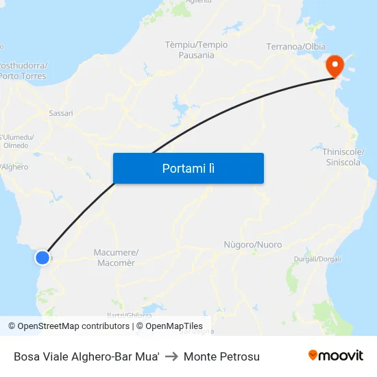 Bosa Viale Alghero-Bar Mua' to Monte Petrosu map