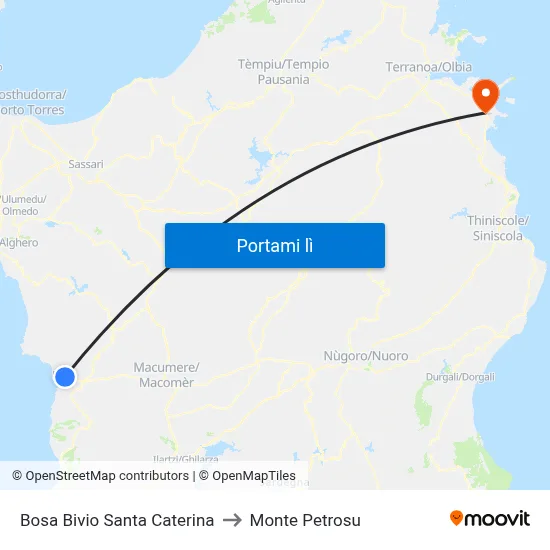 Bosa Bivio Santa Caterina to Monte Petrosu map