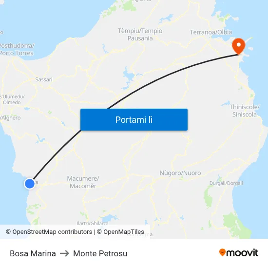 Bosa Marina to Monte Petrosu map