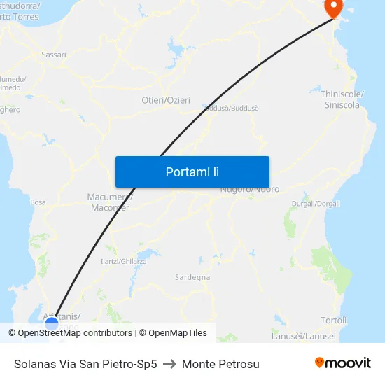 Solanas Via San Pietro-Sp5 to Monte Petrosu map