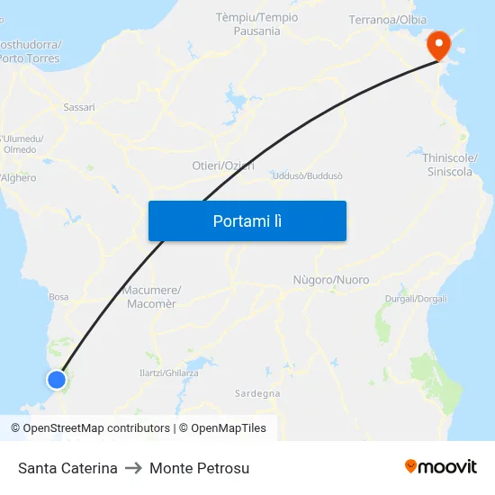 Santa Caterina to Monte Petrosu map