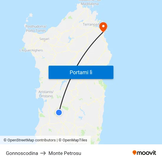 Gonnoscodina to Monte Petrosu map