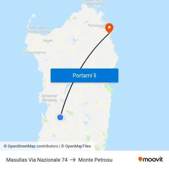 Masullas Via Nazionale 74 to Monte Petrosu map