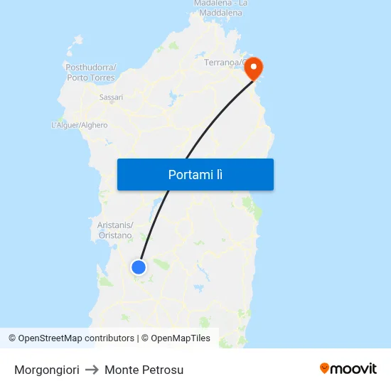 Morgongiori to Monte Petrosu map