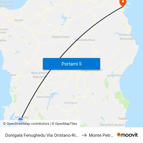 Donigala Fenughedu Via Oristano-Rimedio to Monte Petrosu map