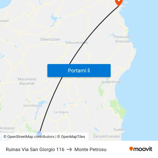 Ruinas Via San Giorgio 116 to Monte Petrosu map