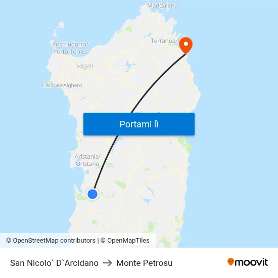 San Nicolo` D`Arcidano to Monte Petrosu map