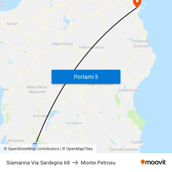 Siamanna Via Sardegna 68 to Monte Petrosu map