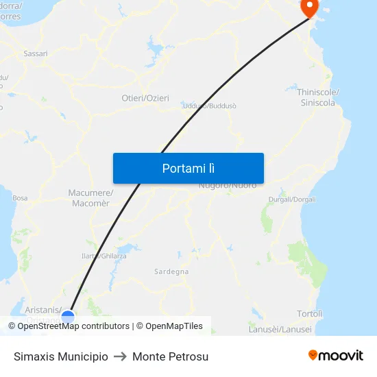 Simaxis Municipio to Monte Petrosu map