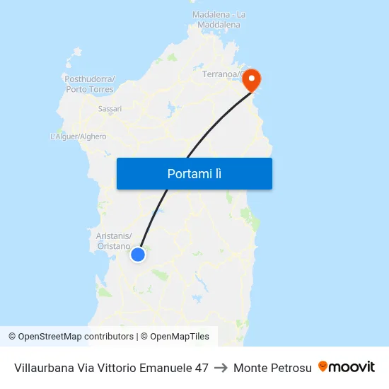 Villaurbana Via Vittorio Emanuele 47 to Monte Petrosu map