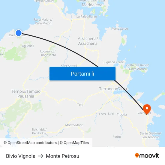 Bivio Vignola to Monte Petrosu map