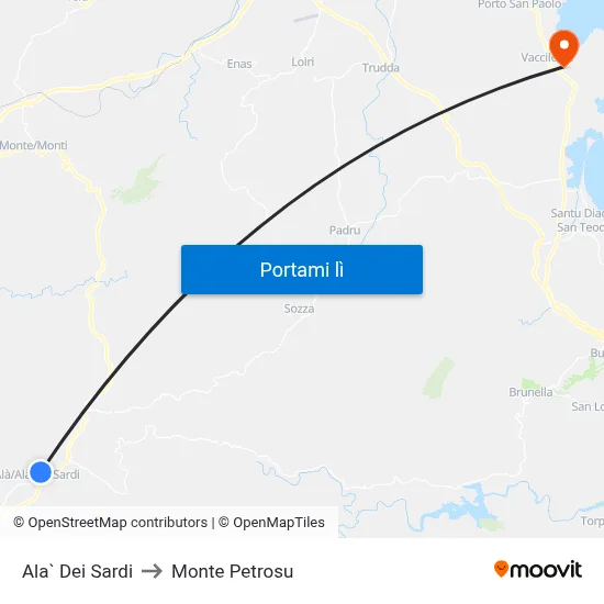 Ala` Dei Sardi to Monte Petrosu map