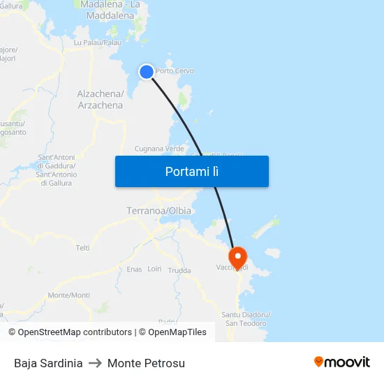 Baja Sardinia to Monte Petrosu map