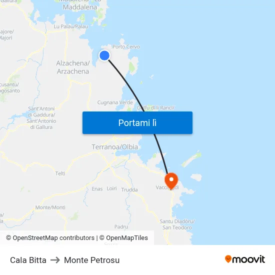 Cala Bitta to Monte Petrosu map