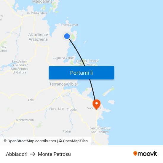 Abbiadori to Monte Petrosu map