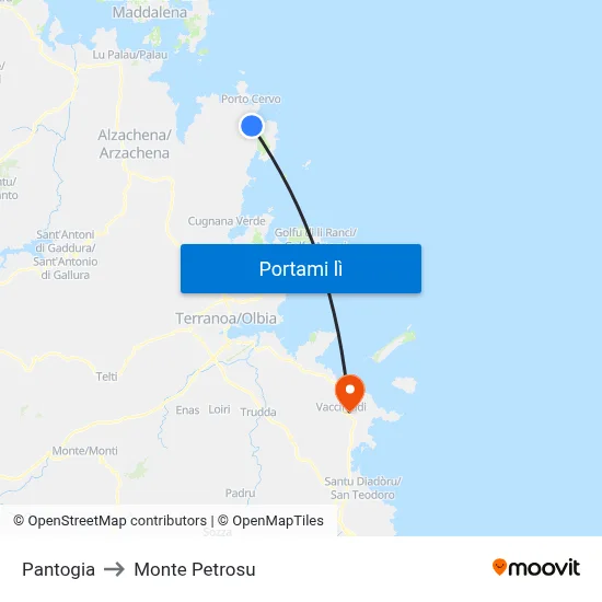 Pantogia to Monte Petrosu map