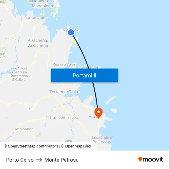 Porto Cervo to Monte Petrosu map