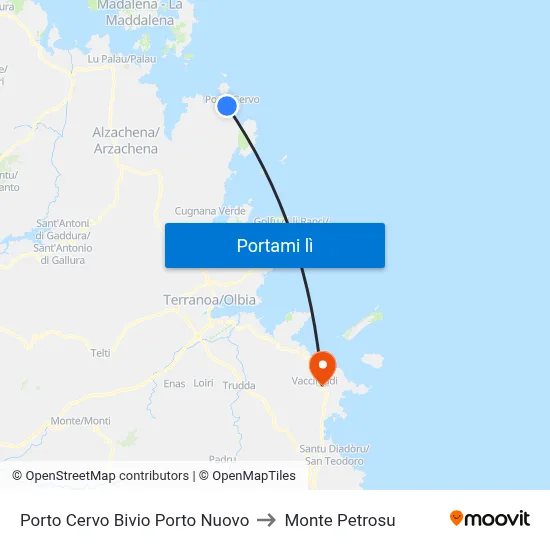 Porto Cervo Bivio Porto Nuovo to Monte Petrosu map