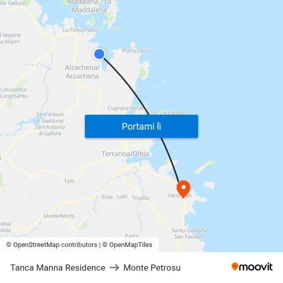 Tanca Manna Residence to Monte Petrosu map