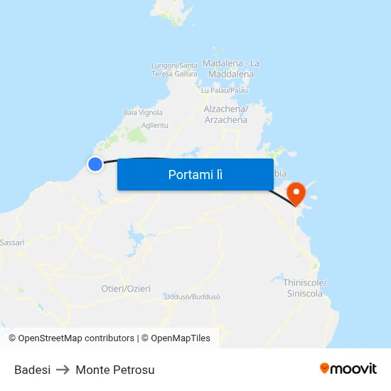 Badesi to Monte Petrosu map