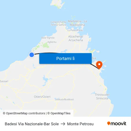 Badesi Via Nazionale-Bar Sole to Monte Petrosu map